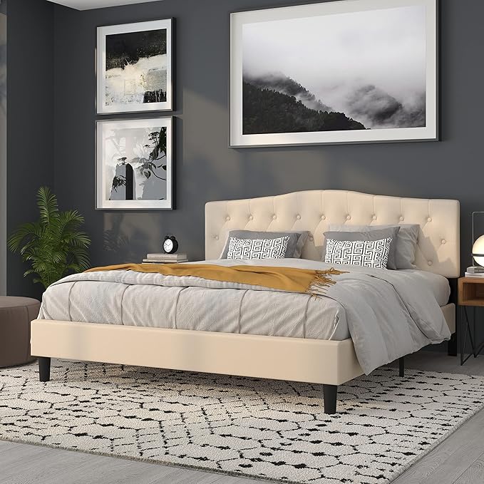 Flash Furniture Cambridge Tufted Upholstered King Size Headboard in Beige Fabric