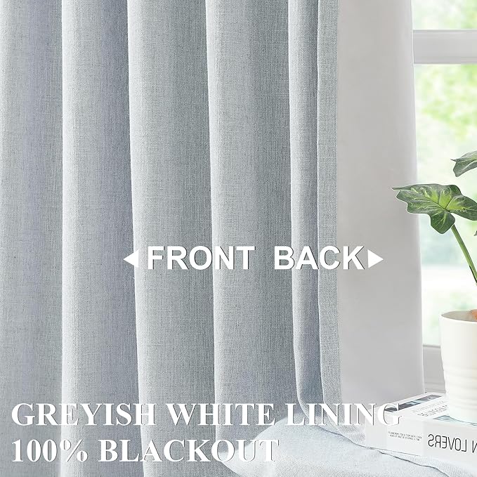 Vision Home Blue Fog Pinch Pleated Full Blackout Curtains Linen Blended Room Darkening Window Curtains 84 inch for Living Room Bedroom Thermal Insulated Pinch Pleat Drapes with Hooks 1 Panel 60"Wx84"L