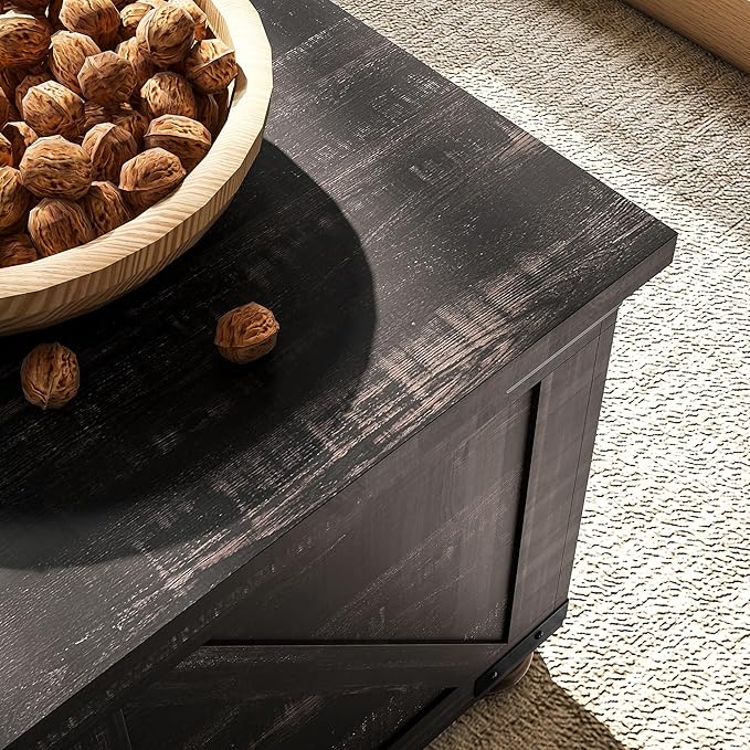 HOMCOM Farmhouse Coffee Table, 31.5" Square Coffee Table with Storage, Living Room Center Table with Hinged Flip Lift Top and Hidden Space, Distressed Brown