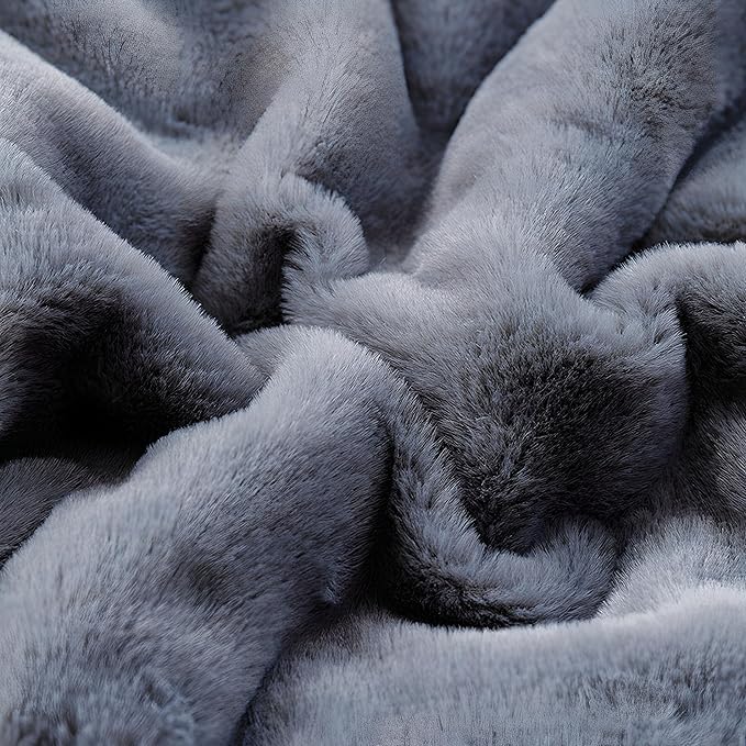 UKELER Soft Faux Fur Throw Blanket Large Solid Reversible Shaggy Blanket Plush Thick Fluffy Blankets Throws for Bed, Couch, Sofa, Office, Camping 60''x80'' Dark Grey