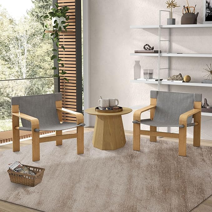 Mid-Century Accent Chair with Wide Armrest & Solid Wood Frame, Detachable and Washable Armchair, Modern Living Room Reading Chairs for Bedroom Sunroom Bedroom Balcony,Light Grey