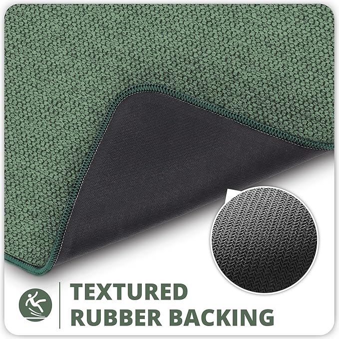 Bathroom Rugs Set 2 Pieces,Thin Bathroom Mats,Toilet Rugs,Quick Dry,Non-Slip,Machine Washable,Low Pile,Absorbent Bath Mats,Shower,Sink,Home Decor Accessories.Green,1'5"x2'3"+1'8"x2" U Shape