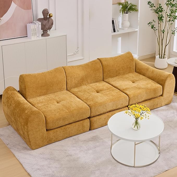 MAXMAXX 102" Modular Sectional Cloud Sofa,4-in-1 Folding Convertible Sofa Bed, Floor Boneless Couch, Modular Cushion Couch,Suitable for Living Room,Bedroom and Recreation Room (Yellow)