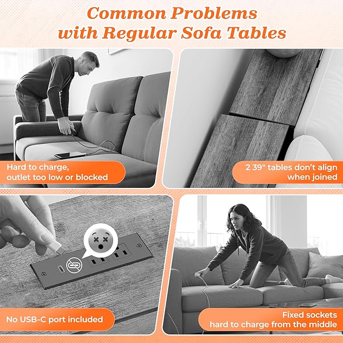 SUPERJARE 102 Inch Sofa Table with 2 Power Outlets and USB-C Ports, 5.9 Inch Narrow Console Table with Storage, Extra-Long, for Entryway Hallway Couch Behind Sofa, Small Spaces, Living Room, Grey