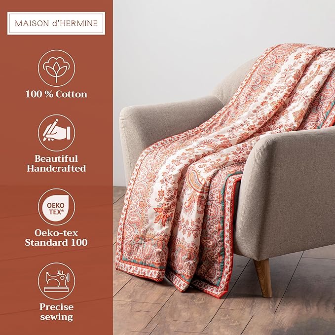 Maison d' Hermine Throw Blanket for Couch Lightweight Soft Warm Breathable Cotton Throw Blankets for Bed Girls Boys Women Men Gifts Sofa Travel Living Room Chair Bedding (60"x80", Cachemire)