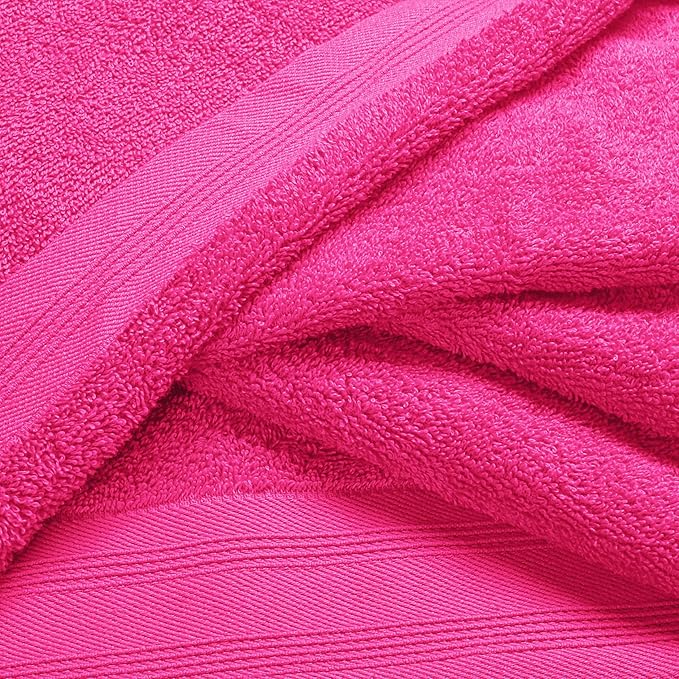 Ultra Soft 6 Pack Cotton Towel Set, Contains 2 Bath Towels 28x55 inch, 2 Hand Towels 16x24 inch & 2 Wash Coths 12x12 inch, Ideal Everyday use, Compact & Lightweight - Hot Pink
