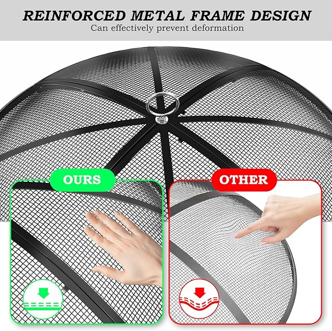 Fire Pit Spark Screen, 24 Inch Diameter Fire Pit Screen with Handle & Poker,Heavy Duty Metal Mesh Fire Pit Screen,Fire Pit Lid for Outdoor/Beach/RV Camping/Backyard