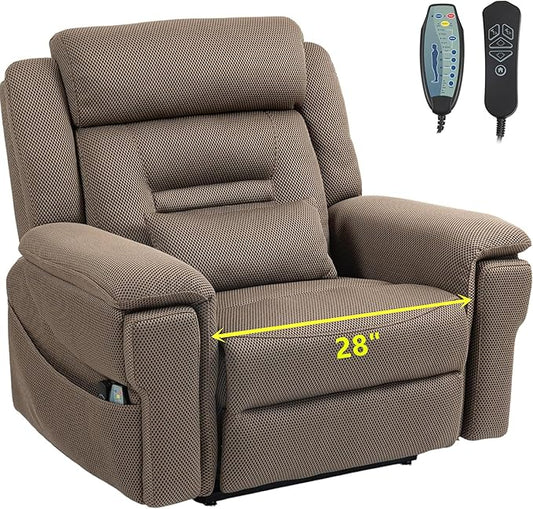28 Inch Extra Wide Recliner Lay Flat 180°, Big Man 400lbs Oversized, Power Lift Recliner with Heat and Massage for Elderly, Large Heavy Duty Recliners with Cup Holders and Wireless Phone Charger