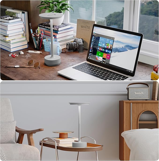 2 Pack Rechargeable Table Lamps Cordless, Portable 5000mAh Outdoor Table Light, 3 Color Stepless Dimming LED Table Lamp with Memory Function, for Home/Dinner/Patio/Restaurant.(Light Gray)