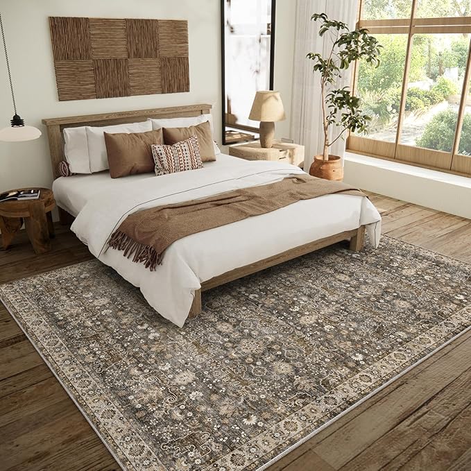 8x10 Washable Area Rugs Ultral Soft Non-Slip Stain Resistant Vintage Boho Large Carpet for High-Traffic Living Room & Dining Room