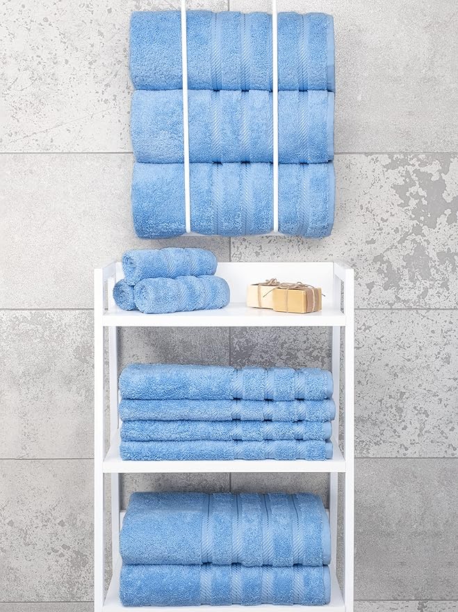 American Soft Linen Luxury 4 Piece Bath Towel Set, 600 GSM 100% Cotton Turkish Bath Towels for Bathroom, 27x54 in Large Bathroom Shower Towels, Sky Blue