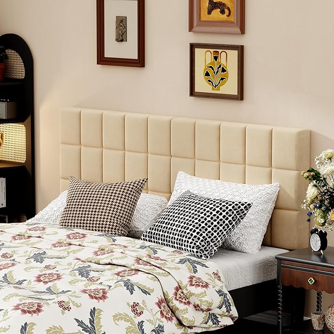 Andeworld Velvet Upholstered Tufted King Size Headboard,Wood Head Board with Metal Legs, Adjustable Height from 42” to 56”, Bed Headboard in Modern Design,Backboard for Bed, Apricot