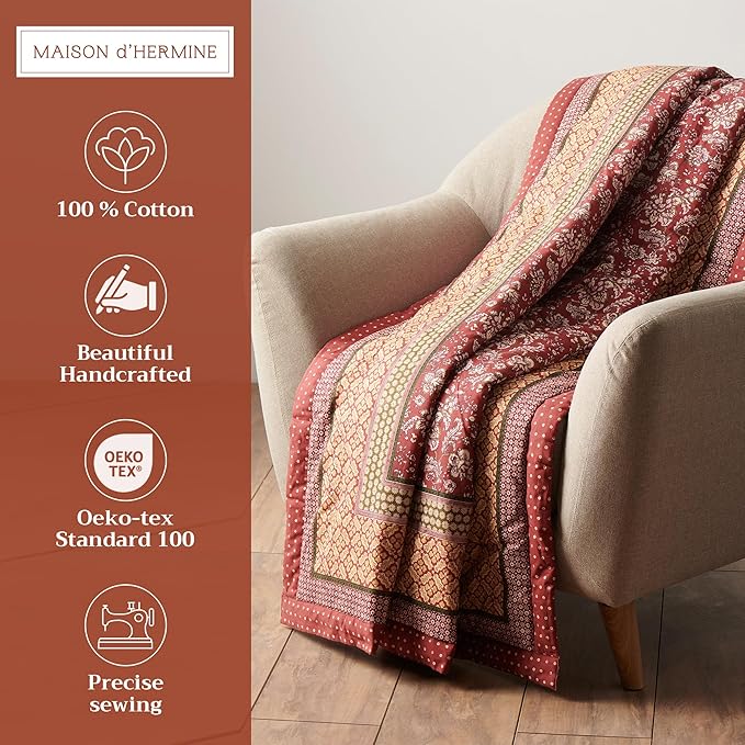 Maison d' Hermine Throw Blanket for Couch Lightweight Soft Warm Breathable Cotton Throw Blankets for Bed Girls Boys Women Men Gifts Sofa Travel Living Room Chair Bedding (60"x80", Surya)