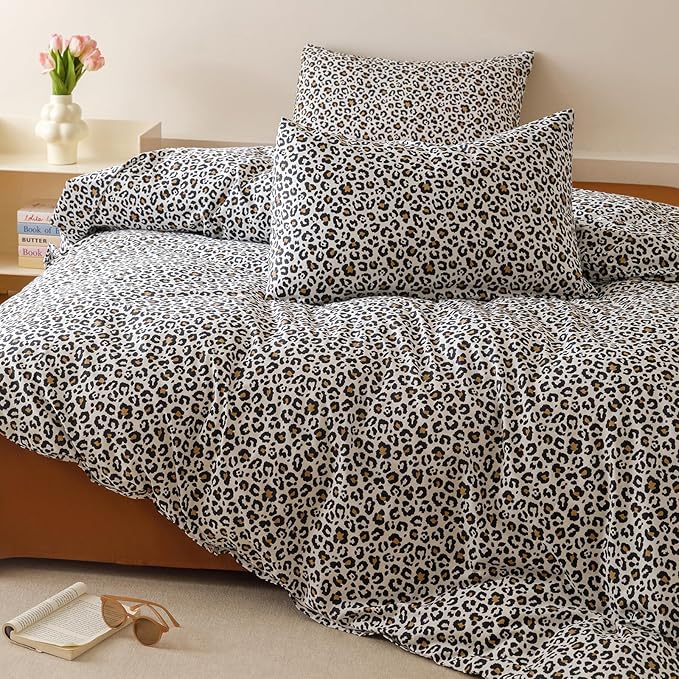 Cottonight Leopard Comforter Set Queen Animal Cheetah Print Bedding Set 3 Pieces Leopard Print Comforter Fluffy Soft Bedding Set Women Men Queen Comforter with 2 Pillowcases