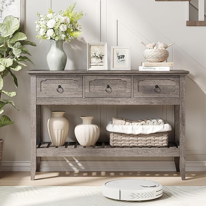 Maupvit Rustic Entryway Table with Large Storage Space, Farmhouse Feel Console Table for Entryway, Sturdy & Reliable Structure Sofa Table, Easy to Assemble