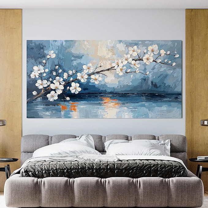 Canvas Wall Art Decor Large Coastal Vintage Wall Art White Flower Wall Art Prints Wall Art Pictures for Living Room Canvas Art Wall Decor Oversized Artwork for Walls Bedroom Office Decor 29" X 58"