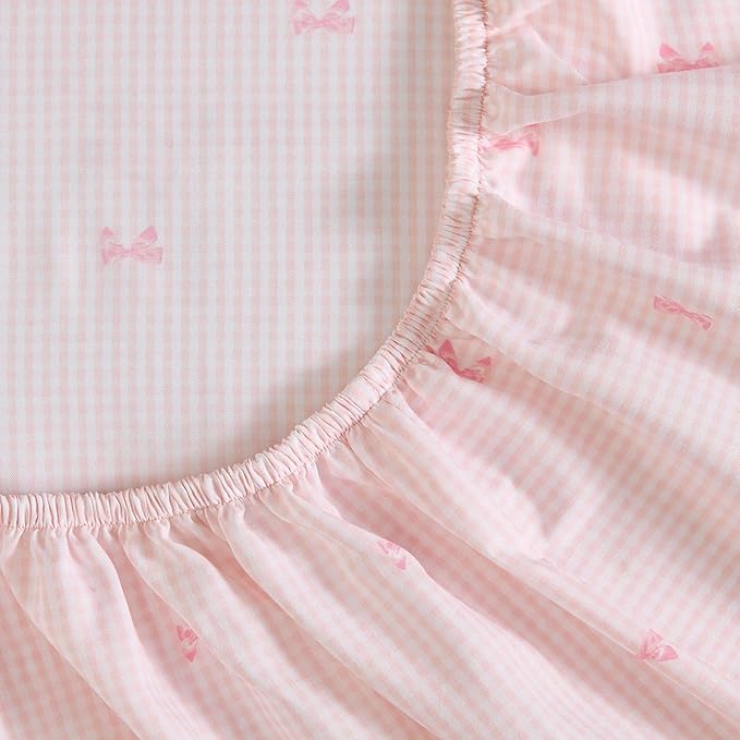 Laura Ashley Kids - Full Sheet Set, Soft & Wrinkle-Resistant Toddler Bedding Set, Deep Pockets, Girl Bed Sheets with Matching Fitted Sheet & Pillowcases (Tiny Bows Pink)
