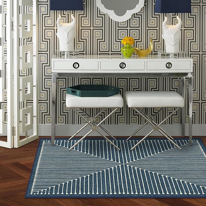 RUGGABLE x Jonathan Adler Machine Washable Modern Area Rug – Inkdrop Lapis Blue 3x5, Stain-Resistant, Non-Slip – Small Rugs for Living Room, Bedroom, Hallway, Entryway & Office–with Cushioned Pad