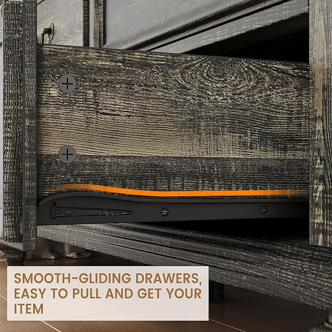 IDEALHOUSE 47" Farmhouse Dresser for Bedroom with 9 Drawers, Rustic Wood Chest with Vintage Metal Handles for Bedroom, Large Storage Organizer for Living Room, Entrance, Dark Oak