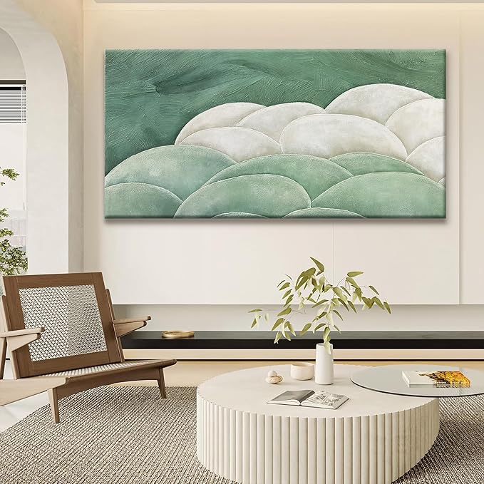 Tsomzxng Large Abstract Wall Art For Living Room Canvas Art Wall Decor Irregular Shapes Green Wall Art Painting Abstract Art Prints Bedroom Office Home Wall Decor 29×58 In