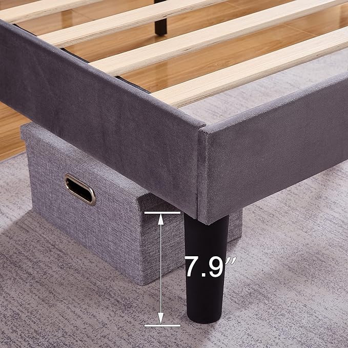 VECELO Queen Size Bed Frame Upholstered Platform with Tufted Adjustable Headboard/Mattress Foundation/Wood Slat Support,Easy Assembly,Dark Grey