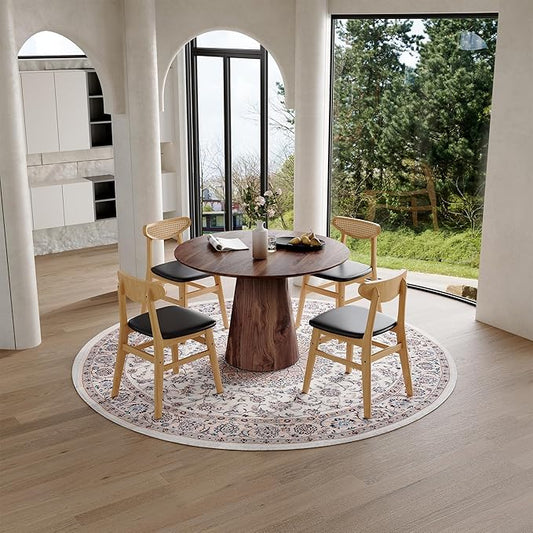 45 Inch Round Dining Table Set for 4, 5 Piece Kitchen Table and Chairs Set, Wooden Table with Walnut Finish, Small Space Dining Set for Apartment or Dining Room