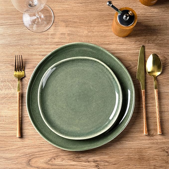 AmorArc Ceramic Dinnerware Sets,Handmade Reactive Glaze Stoneware Plates and Bowls Set,Highly Chip and Crack Resistant | Dishwasher & Microwave Safe Dishes Set,Service for 8 (24pc)