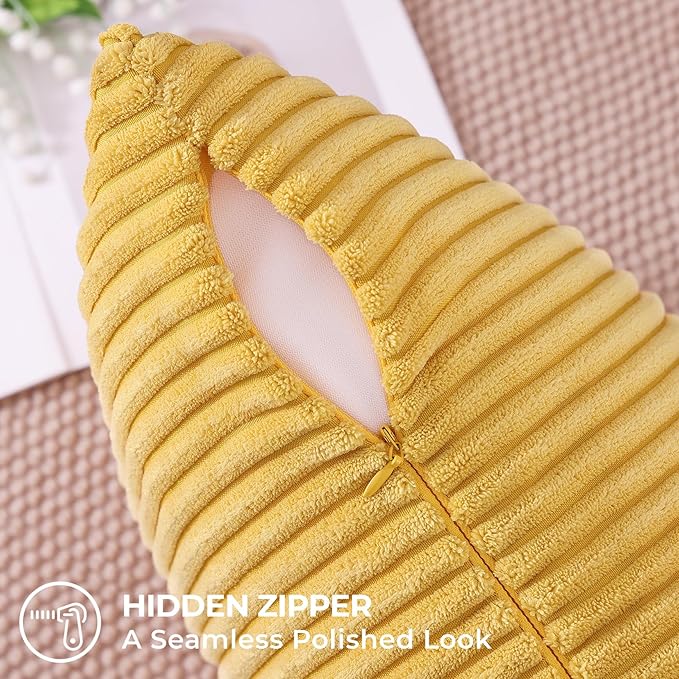 Mecatny Corduroy Decorative Throw Pillow Covers 20x20 Set of 2 for Sofa Living Room, Soft Neutral Boho Couch Pillow Covers for Home Decor, Mustard Yellow