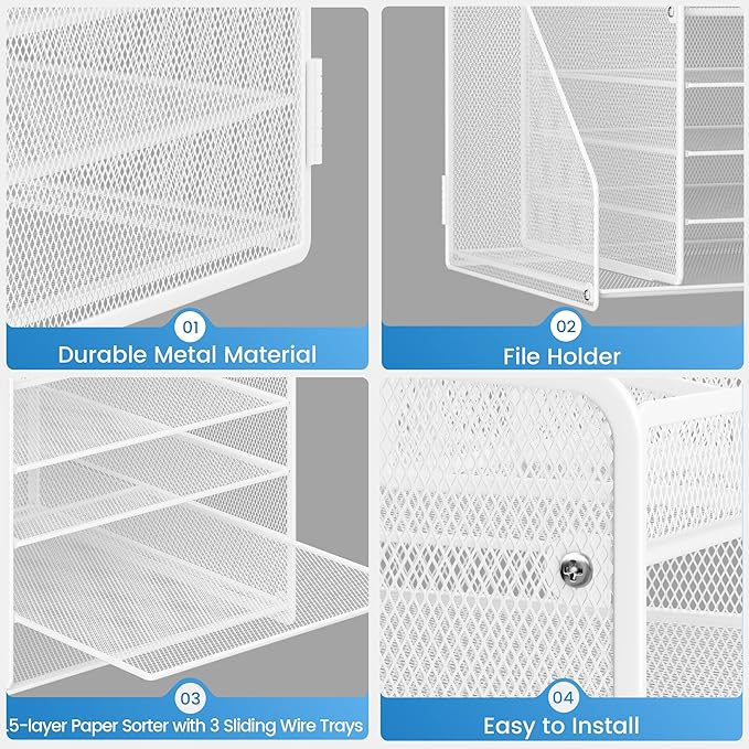 Lavatino Desk Organizer with File Holder-White