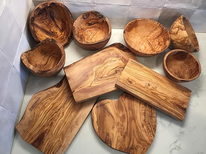 7" Artisan Olive Wood Serving Bowl/Mini Bowl Farmhouse Décor Serveware for Fruit, Snacks, Salad, Dips, Keys, Potpourri. In Sm 6", Med 7", Lg 8", XL 11", XXL 12". (Medium 7 inch)