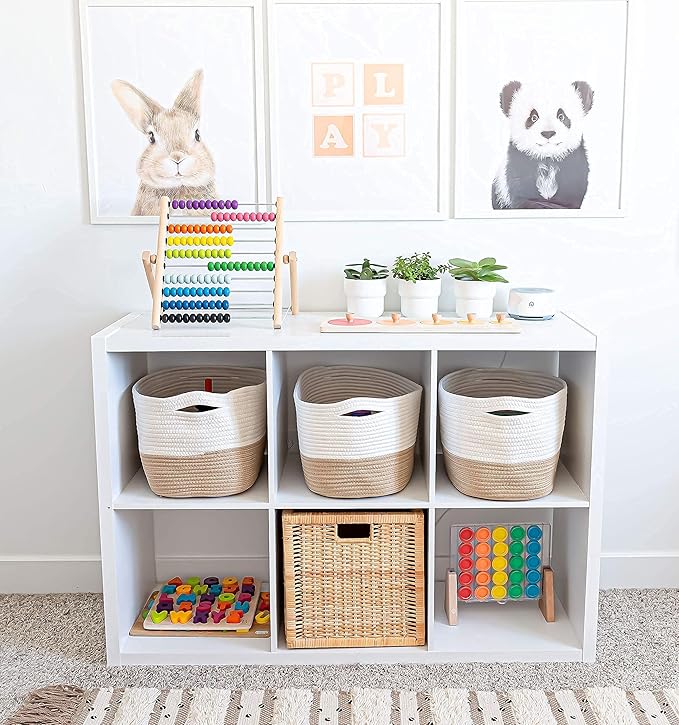 OrganiHaus Set of 3 Storage Baskets for Shelves, Cotton Rope Basket for Decor, Shoe Basket Organizers & Storage, Decorative Storage Baskets & Bins, Cute Storage Basket for Toys & Cloths, Honey