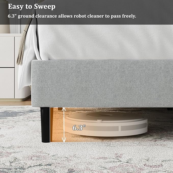 Full Size Bed Frame, Platform Bed Frame with Velvet Upholstered Headboard, Fully Upholstered Mattress Foundation with Strong Wooden Slats, No Box Spring Needed, Noise Free, Easy Assembly