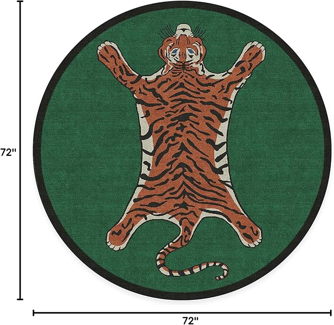 RUGGABLE x Jonathan Adler Machine Washable Modern Area Rug – Tiger Emerald 6 ft Round, Stain-Resistant, Non-Slip – Medium Rugs for Living Room, Bedroom, Hallway, Entryway & Office–with Cushioned Pad