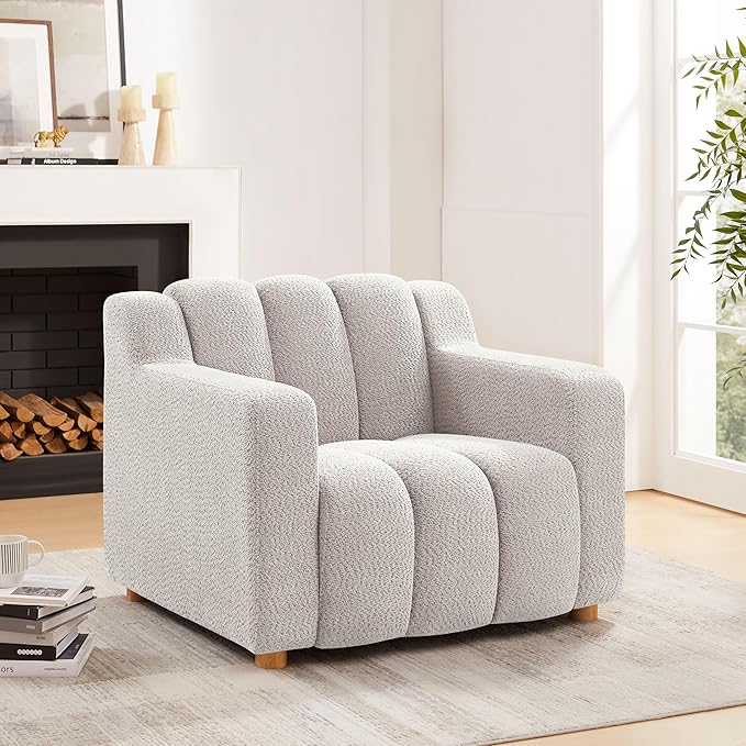 Oversized Accent Chair, Modern Living Room Chairs, Comfy Boucle Fabric Upholstered Armchair for Bedroom, Office, Waiting Room (Beige)