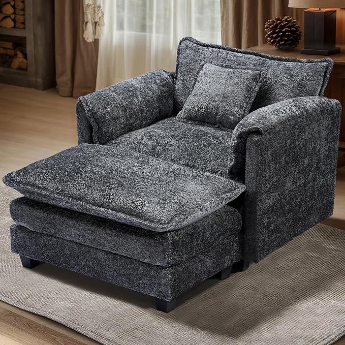 SweetGO corporation 42'' Plush Single Sofa Accent Chair with Ottoman for Living Room/Bedroom, Modern Couch for Cozy Lounge Chair for Reading