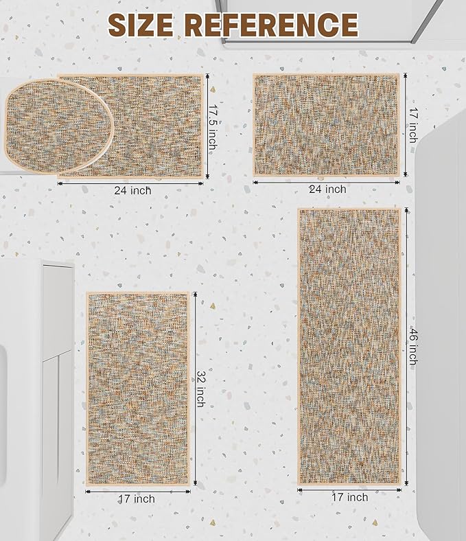 YIHOUSE Bathroom Rugs Sets 5 Pieces, Ultra Thin Non Slip Washable Bath Mat Sets, Absorbent Quick Dry Bath Mats for Bathroom Floor,Yellow