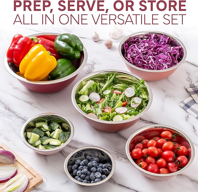 COOK WITH COLOR Stainless Steel Mixing Bowls Set - Nesting Bowls, 6 Pieces, Rose