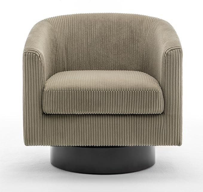 UIXE Swivel Accent Chair, Upholstered Corduroy Barrel Chair for Living Room, Small Single Sofa Bedroom Reading Seat, Camel