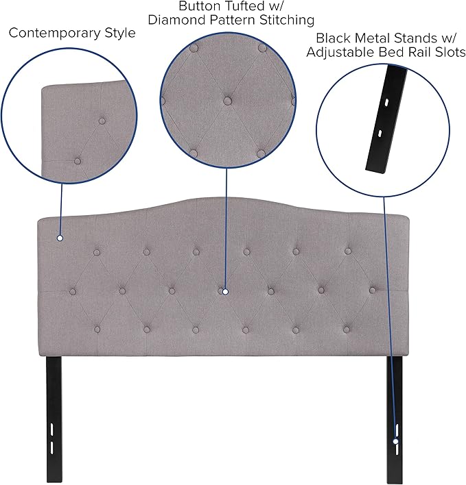 EMMA + OLIVER Arched Button Tufted Full Size Headboard in Light Gray Fabric