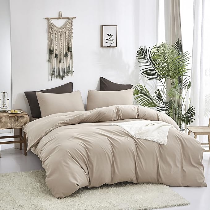 Luxlovery Beige Coffee Comforter Set Twin Light Khaki Bedding Set Kids Teens Bedding Set Solid Cream Coffee Blanket Quilts Ultra Soft Breathable Light Taupe Comforter Set