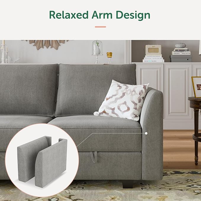 HONBAY Modular Sectional Sleeper Sofa with Storage 6 Piece Modular Sleeper Couch Reversible Sleeper Sectional Couch for Living Room, Grey