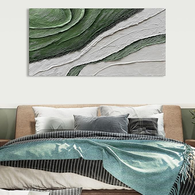 Art 30x60 inch Hand Painted Green and White Textured Oil Paintings Modern Abstract Canvas Art Home Wall Decoration