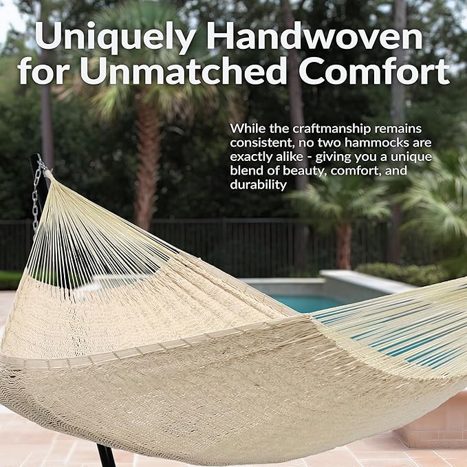 Sunnydaze Handwoven XXL Thick Cord Mayan Double Hammock for Outside - 625-Pound Capacity Heavy-Duty Outdoor Hammock - Natural