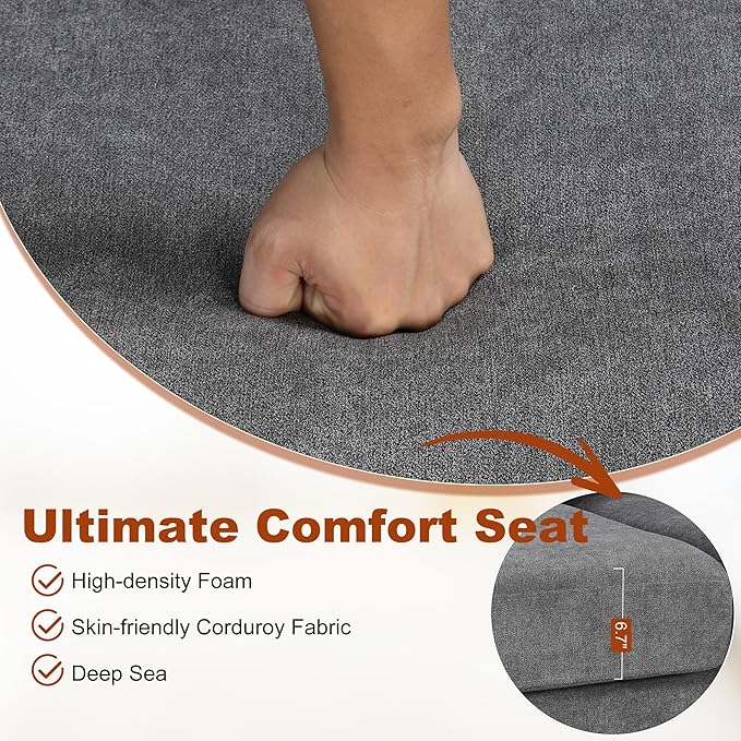 111" Sectional Couch, Upholstered Curved Sofa Couch with Two Printed Pillows, Sectional Couches for Living Room and Office, Charcoal Grey