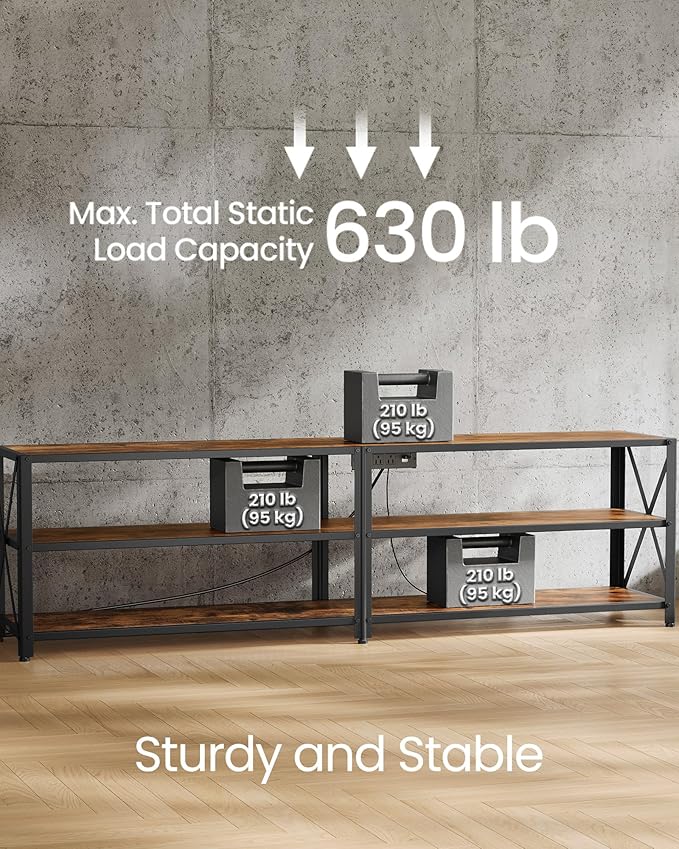 VASAGLE TV Stand with Power Outlets and LED Lights, for TVs up to 75 Inches, Entertainment Center with Open Storage Shelves, TV Console Table for Living Room, Rustic Brown and Ink Black ULTV119K01