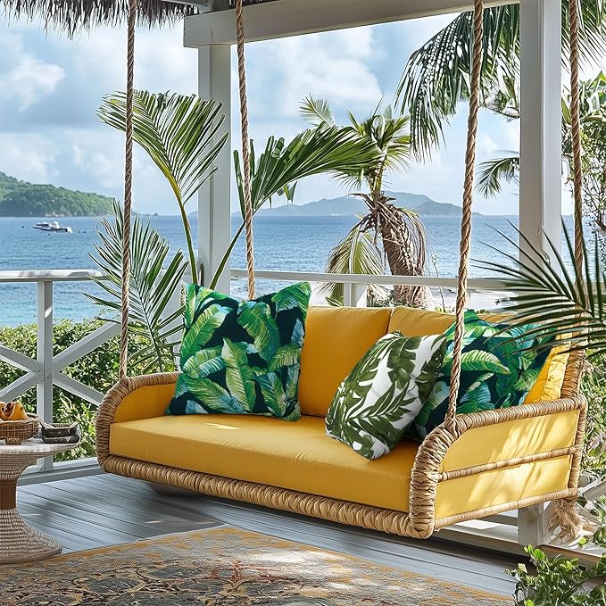 Outdoor Pillows for Patio Furniture 20x20 inch, Square Outdoor Throw Pillows with Inserts, Decorative Patio Pillows for Garden Couch Home Sofa Office Chair, Pack of 2, Hanalei Lagoon