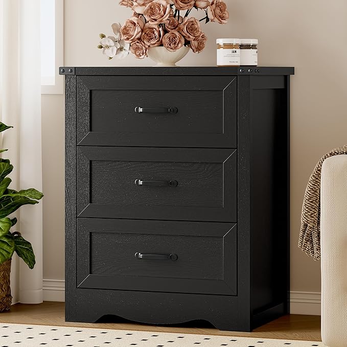 3-Drawer Dresser for Bedroom, Small Wooden Chest of Drawers with Metal Handles, Narrow Storage Cabinet with Anti-Tipping Design, Sturdy Dresser Organizer for Closet, Living Room, Entryway