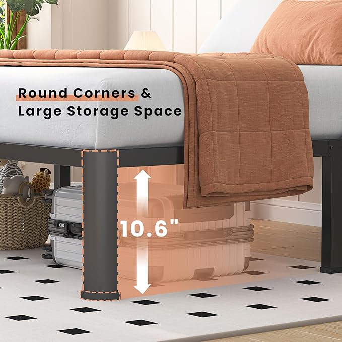 12 Inch Queen Heavy Duty 3500 lbs Bed Frame with Round-Corner Legs & Anti-Squeak Design – Quick Assembly Metal Platform, No Box Spring Needed