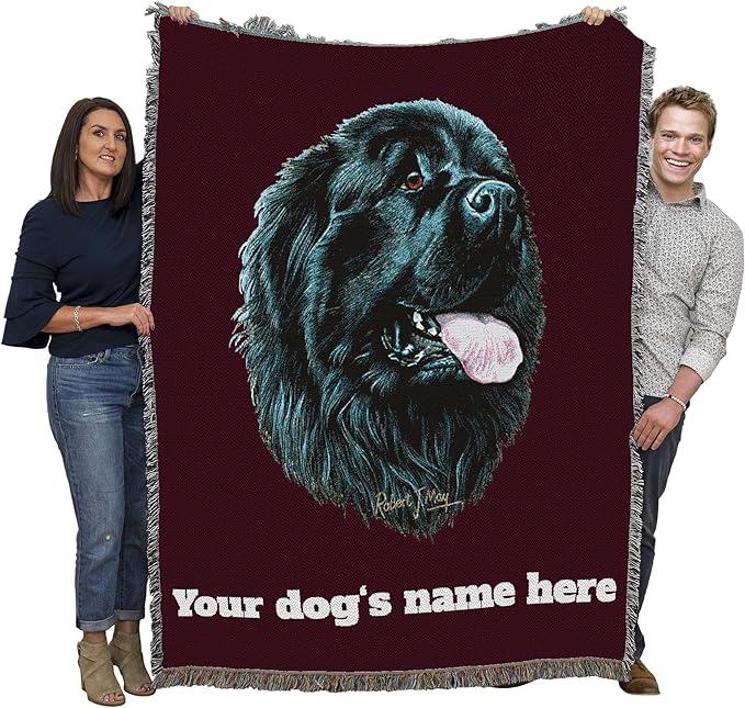 Pure Country Weavers Newfoundland Dog Personalized Woven Blanket Red by Robert May - Gift Cotton Tapestry Throw - Made in The USA - 72" x 54"