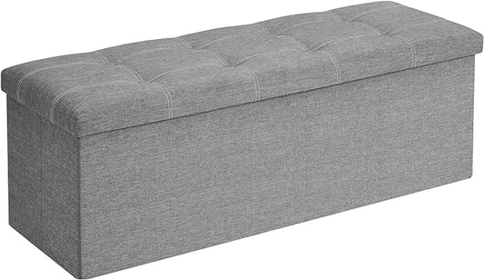 SONGMICS MAZIE Collection - 43 Inches Ottoman Storage Bench, 35 Gal. Folding Chest with Breathable Linen-Look Fabric, Load up to 660 lb, for Entryway, Living Room, Bedroom, Light Gray ULSF077G05